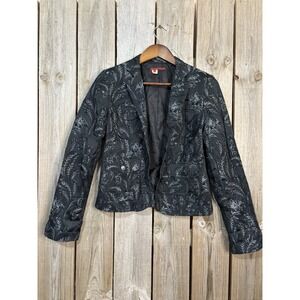Tapemeasure Anthropologie Quilted Jacket Black With Gray Embroidery  Womens 6